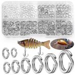 Realure 300 Pcs/8 Sizes Fishing Split Rings 8mm 7mm 6mm 5mm 4.5mm 4mm 3.5mm 3mm Fishing Hooks Lures Ring Connector Stainless Steel 304 Double Ring Clips Snaps for Connecting Fishing Lures & Hooks