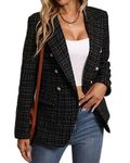 Mina Self 2024 Fall Winter Tweed Blazer for Women Jacket Warm Fashion Casual Open Front Business Elegant Work Suit Top Pocket, 1-black, Medium