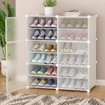 Owme 6-Door Shoe Rack for Home Plastic, Portable Shoe Rack with Dustproof Door for Heels/Slippers/Boots, DIY Multi-Purpose Shoe Rack Organizer, Shoe Storage Cabinet for Entryway - White