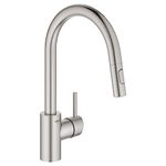 GROHE 32665DC3 Concetto Single-Handle Kitchen Sink Faucet with Pull-Down Sprayer, Brass, Brushed Nickel (1.75 GPM)