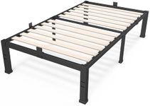 ROIL 14 inch Twin Size Bed Frames with Wide Wood Slats - 3500lbs Heavy Duty No Box Spring Needed Platform, Mattress Stoppers Single Metal Noise Free, Headboard Hole Underneath Storage