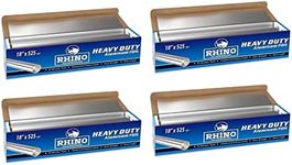 Rhino Aluminum Foil Heavy Duty 18 x 525 sf - (Pack of 4) Foil Aluminum Roll, 25 Microns Thick - Commercial Grade & Extra Thick, Strong Enough for Food Service Industry