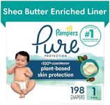 Pampers Diapers Size 1, 198Count - Pure Disposable Baby Diapers, Hypoallergenic & Unscented Protection, One Month Supply