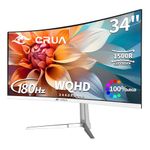 CRUA 34 Inch Ultrawide WQHD Gaming Monitor 180Hz, 3440x1440 Curved Display, White Ultra Slim Design, 1ms MPRT, FreeSync & G-SYNC Compatible, HDR, HDMI & DisplayPort, VESA Mountable PC Monitor
