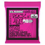 Ernie Ball Super Slinky Classic Rock n Roll Pure Nickel Electric Guitar Strings 3 Pack - 9-42 Gauge