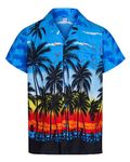 REDSTAR Mens Hawaiian Shirt Short Sleeve STAG Beach Holiday Palm Tree Fancy Dress Hawaii (XXL, Blue)