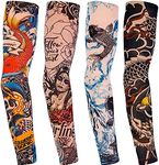 Qpout Tattoos Sleeves Cover For Men Women, Cool Tattoos Arm Sleeves Outdoor Cycling Basketball Summer Sunscreen Nylon Stretch Tattoos Sleeves Tribal Totem