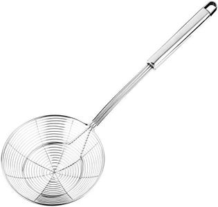 Hiware Solid Stainless Steel Spider Strainer Skimmer Ladle for Cooking and Frying, Kitchen Utensils Wire Strainer Pasta Strainer Spoon, 5.4 Inch