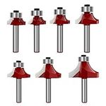 RKURCK 1/4" Shank Round Over Edging Router Bits Corner Rounding Edge Forming Edging Tool Set - 1/8" 5/32" 3/16" 1/4" 5/16" 3/8" 1/2" Radius for Woodworking Milling Cutter 7 Pcs