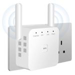 WiFi Extender Booster with Ethernet Port - Plug-In WiFi Booster - WiFi Internet Repeater and Range Extender for Home - Internet Booster, Wireless WiFi Booster and Extender for Improved Coverage -White