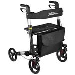 LIVINGbasics Foldable Walker with Seat and Storage Bag,Aluminum Alloy Rollator Adjustable Handle for Adult Elderly, 300Lbs Support, 7.8kg Weight