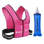 TRAINFIT Ladies Running Vest with Water Bottle - Velocity Max Hydration Vest with 5 Pockets - Zip Front Women/Men Running Phone Holder Vest with Adjustable Waistband for Gym, Boxing & Football (Pink)