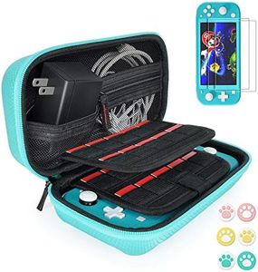 Daydayup Switch Case Compatible with Nintendo Switch Lite 2 Pack Screen Protector & 6 Pcs Thumb Grip, 20 Game Cartridges Hard Shell Travel Carrying Switch Lite Console & Accessories, Turquoise
