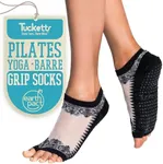 Tucketts Flow Toeless Non-Slip Grip Socks - Anti Skid Yoga, Barre, Pilates, Home & Leisure, Pedicure - L/XL - 1 pair Black/Sheer Gala Large