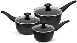 Prestige Thermo Smart Non Stick Saucepan Set of 3 - Saucepans for Induction Hobs 16, 18 & 20cm with Glass Lids & Heat Indicator Handles, Dishwasher Safe Cookware Made In Italy