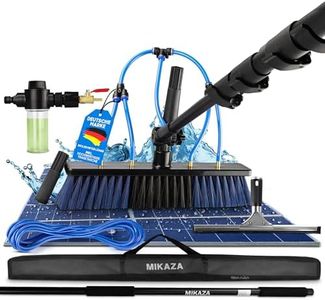 MIKAZA Brosse de lavage télescopique 5,8 m avec raccord d'eau et réservoir de détergent - Barre télescopique extensible en aluminium pour fenêtres, installations solaires, vérandas, camping-cars - Sac