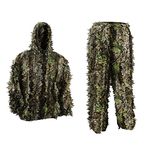 PELLOR Outdoor Camo Ghillie Suits, 3D Leafy Ghille Suit Hooded Hunting Airsoft Camouflage Gillies Suits for Kids & Adults