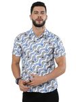 GLORYBOYZ Men's Half Sleeve Slim Fit Shirt Fashion Floral Printed - Blue White 5XL