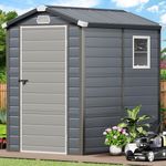 YITAHOME 4.4x6.2FT Resin Storage Unit sans Flooring, All-Weather Plastic Shed with Window, Vents and Secured Doors, Outdoor Plastic Tool Cabin for Poolside, Lawn, Backyard, Patio, Dark Gray