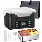 AMZCHEF Cordless Electric Lunch Box 1.5L, 60W Self Heating Food Warmer with 360° 5-Sided Heating, Smart Temp Control, Fast Charging Portable Bento Box for Car, Truck & Work Site, Black