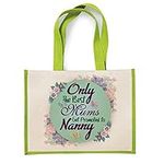 Only The Best Mum’s Get Promoted To Nanny Themed Funny Canvas Shopping Jute Bag - Christmas, Friendship, Birthday Gift Idea. (Apple Green)