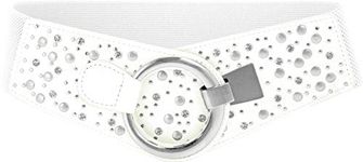 BlackButterfly Wide Elastic Stretch Retro Metal Interlock Buckle Belt (White, L)