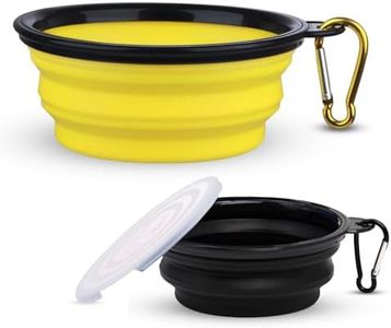 Pashu Barn Set of 2 Collapsible Dog Bowls for Food & Water - Extra Large 1000ml and Small 350ml- Portable, Foldable Travel Dishes with Leash Attachment-Ideal for Puppies - Yellow (XL) & Black (Small)