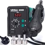 YIHUA 858D Hot Air Rework Station 700W for SMD Soldering and desoldering with Adjustable Temperature, Adjustable Air Volume, PID Temperature Control, Auto Start/Stop Function, 3 Hot Air Nozzles