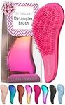 Detangle Hair Brush for Curly Hair, Straight, Thick or Natural Hair - Gentle Detangling Hairbrush for Kids, Women, & Toddlers with Flexible Bristles - Lily England Detangler Hair Brush, Pink & Orange