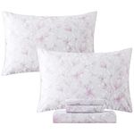 FADFAY Pink Sheets Queen 100% Cotton Blush Floral Bed Sheets Magnolia Printed Farmhouse Bedding Deep Pocket Sheets Flower Pattern Luxury 600 Thread Count Soft Breathable for Queen Size Bed 4 Pcs