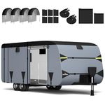 NiwNiw 600D Oxford Travel Trailer RV Cover for Motorhome,Durable Ripstop Waterproof Anti-UV Camper Utility Cover with Windproof Straps,Tongue Jack,Gutter,Tire Covers (18ft - 20ft Length)