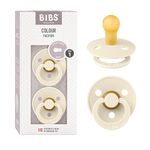 BIBS Colour Soother 2-Pack, BPA Free Dummy Pacifier, Round Nipple. Natural Rubber Latex, Made in Denmark, Size 1 (0-6 Months), Ivory