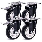 H&S 4 Castor Wheels Heavy Duty 600KG 100mm PU Swivel Trolley Furniture Caster with Brakes Black