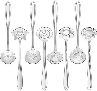 8 Pieces Flower Spoon Coffee Teaspoon Set Stainless Steel Tableware Creative Sugar Tea Stir Bar Stirring Spoon, Different Patterns (Silver)