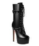 ANN CREEK 'Batian' Ultra High Stiletto Heels Platform Lace Up Boots, Black, 5.5 UK