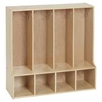 ECR4Kids Birch Streamline 4-Section Toddler Coat Locker with Bench, Backpack and Cubby Storage Organizer with Hooks, Kids Wood Locker for Daycares, Classrooms, Mudrooms and Homes, 36" H