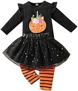 Verve Jelly Toddler Neonate Halloween Outfit Manica lunga Zucca Ruffle Top Legging Pantaloni Vestiti Set Tutu Gonna 3PCS Set Nero A 90 12-18 mesi