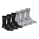 PUMA mens 6 Pack Crew Socks, Black/Grey Combo, 13-15