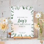 Manta Makes Personalised eucalyptus birthday party sign | botanical welcome sign | birthday sign | birthday party signs for birthday party poster (A3 sign + easel)