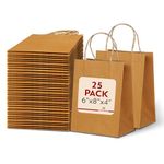 OmForIndia™ - Gift Bags | 6"x8"x4" - 25 Pcs | Disposable, Eco Friendly, Brown Kraft Paper Bag | Paper Bags for Return Gifts, Party Favor Goodie Bag Small | Pack Of (25)