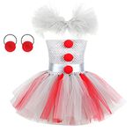 Kids Toddler Baby Girl Scary Clown Pennywise Costume Movie Stephen Kings IT Fancy Dress Up Tutu Dress with Hair Hoop Outfit Birthday Party Halloween Christmas Carnival Cosplay Red-short 10-12 Years