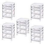 Kuber Industries 4 Layer Cosmetic Cabinet with Trolley|4-Tier Rolling Cart Storage Organizer|Shelf Stand With Drawer|pack of 5|White
