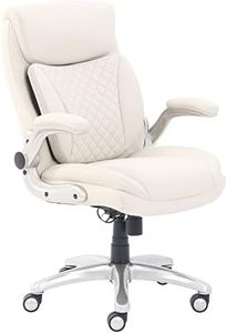 Amazon Basics Ergonomic Executive Office Desk Chair with Flip-up Armrests and Adjustable Height, Tilt and Lumbar Support, Cream Bonded Leather, 29.5"D x 28"W x 43"H (Previously AmazonCommercial brand)