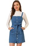 Allegra K Women's Classic Overall Dresses Adjustable Strap Pinafore Denim Jean Dress, Blue, Medium