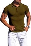 Agilelin Men's Muscle Slim Fit Polo Shirts Short Sleeve Stretch T-Shirts Casual Stylish Tee for Golf Workout(Brown/S)