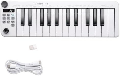 Mini MIDI Keyboard, 25 Key MIDI Controller for Beginner with Dual-Channel Keyboard, Knob, Joystick, Built-in MIDI Clock, LED Display (White)