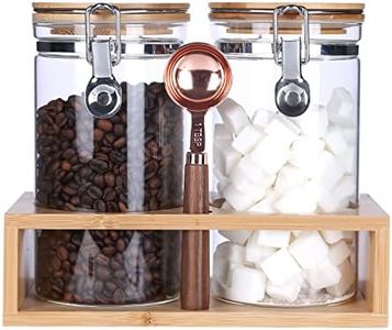 KKC Glass Storage Jars with Spoon,Glass Coffee Bean Storage Containers,Airtight Sealed Jar Canisters Bamboo Lids with Scoop for Coffee Bean,Ground Coffee,Brown Sugar,Nuts,Loose Tea