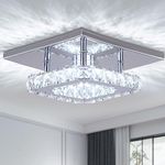 Cainjiazh Contemporary Mini Crystal Chandelier Mount Crystal Ceiling Light Finish Chrome Crystal Pendant for Living Room Kitchen Office Bedroom Dining Room Island (White Square)