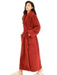 LOCIIXAT Women Winter Cosy Housecoat Fluffy Fleece Dressing Gown Full Length Plush Robe Shawl Collar, Red 14-18 UK