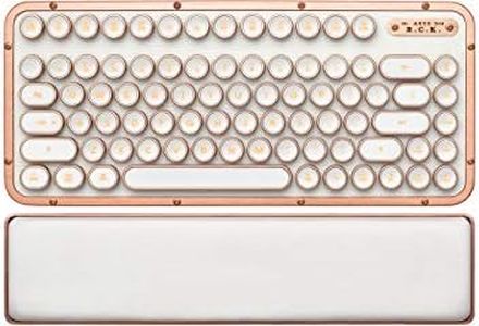 Azio Retro Compact Keyboard (Posh) - Bluetooth Wireless/USB Wired Vintage Backlit White Leather Mechanical Keyboard with Arm Rest for Mac and PC (MK-RCK-L-02-US)